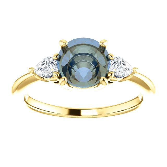 Tressa - Three Stone Prong Set Engagement Ring with Pear-shaped Side Stones - Setting only Genuine Diamond Accents / 14K Yellow Gold Ring Setting by Nodeform