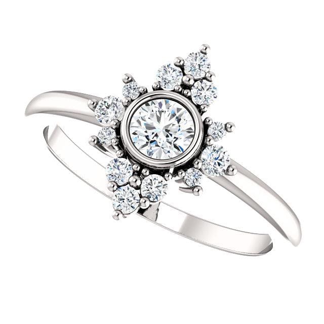 Ava Ring - Moissanite, Diamond or White Sapphire Halo Engagement Ring 4mm Colorless F1 Moissanite (DEF Color) / Forever One Moissanite Halo / 14k Nickel White Gold (Not Rhodium Plated) Ring by Nodeform