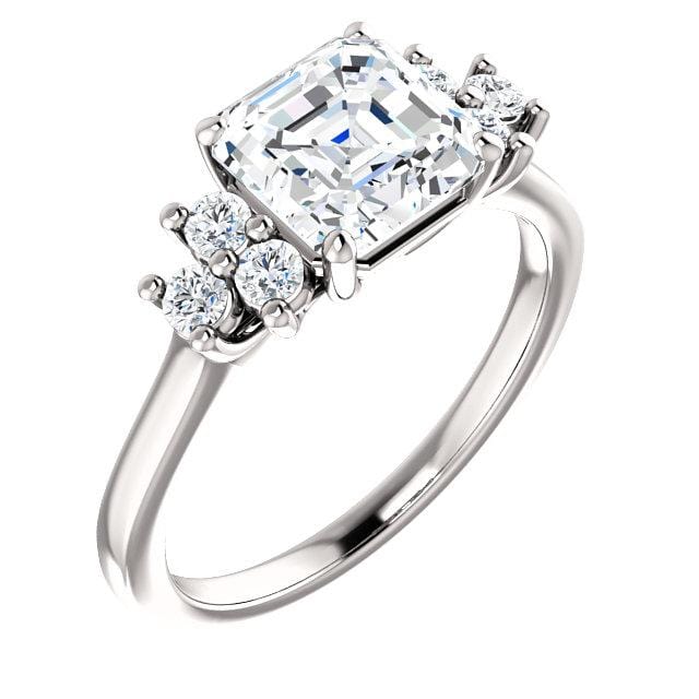Ellie - Prong Set Accented Side Cluster Engagement Ring - Setting only 14kX1 Nickel White Gold (Not Rhodium Plated) / Forever One Moissanite Accents Ring Setting by Nodeform