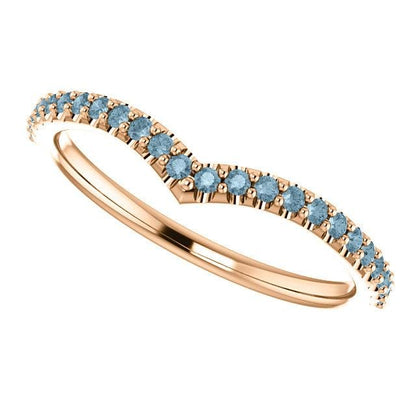 Vivian Band - V-Shape Contoured Accented Diamond, Moissanite, Ruby or Sapphire Wedding Ring All Teal Blue Diamonds / 14k Rose Gold Ring by Nodeform