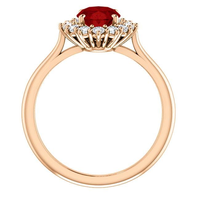 Ophelia - Oval Lab-Grown Ruby Prong Set Halo Engagement Ring Ring by Nodeform