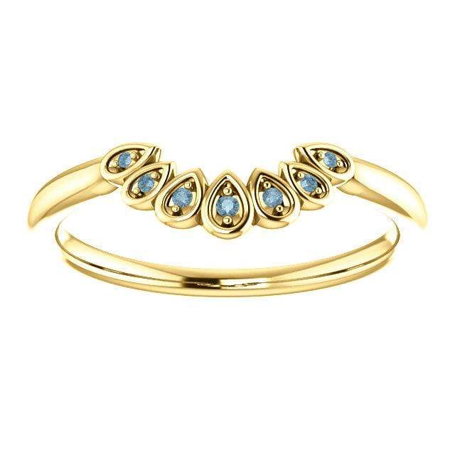 Fleur Band - Vintage Inspired Contoured White, Black or Teal Diamond Stacking Wedding Ring Teal Blue SI Diamonds / 14K Yellow Gold Ring by Nodeform