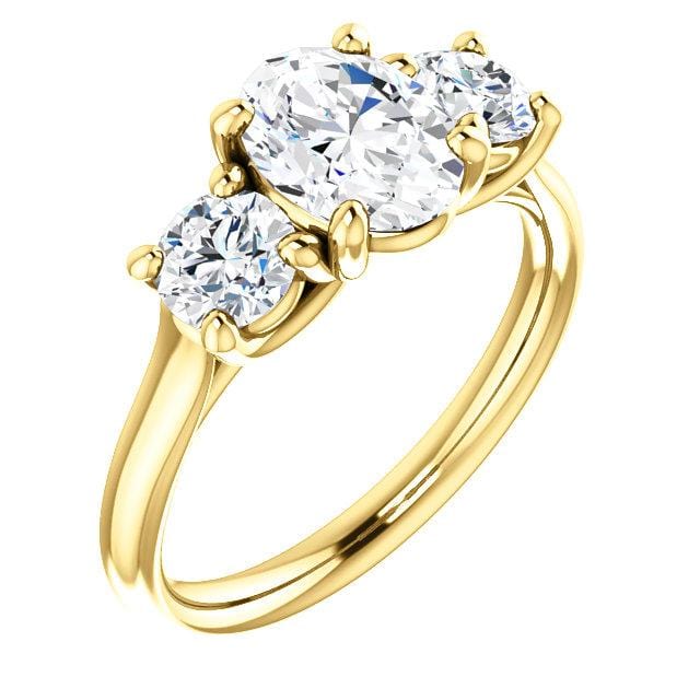 Oval Moissanite 3 Stone Prong Set Engagement Ring 14k Yellow Gold / 8x6mm/1.33ct Colorless Forever One moissanites (color D-F) Ring by Nodeform