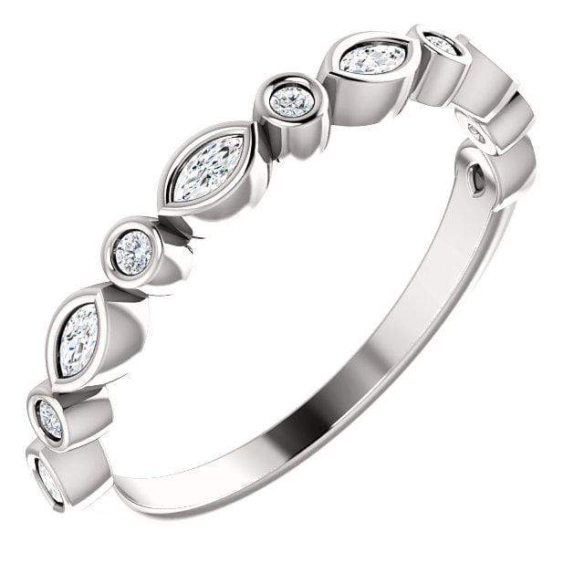 Maggie Band, 1/4CTW Diamond or Sapphire Bezel Set Marquise Stacking Half Eternity Anniversary Ring All Mined Diamonds GHI, SI2-SI3 / Continuum Sterling Silver Ring by Nodeform