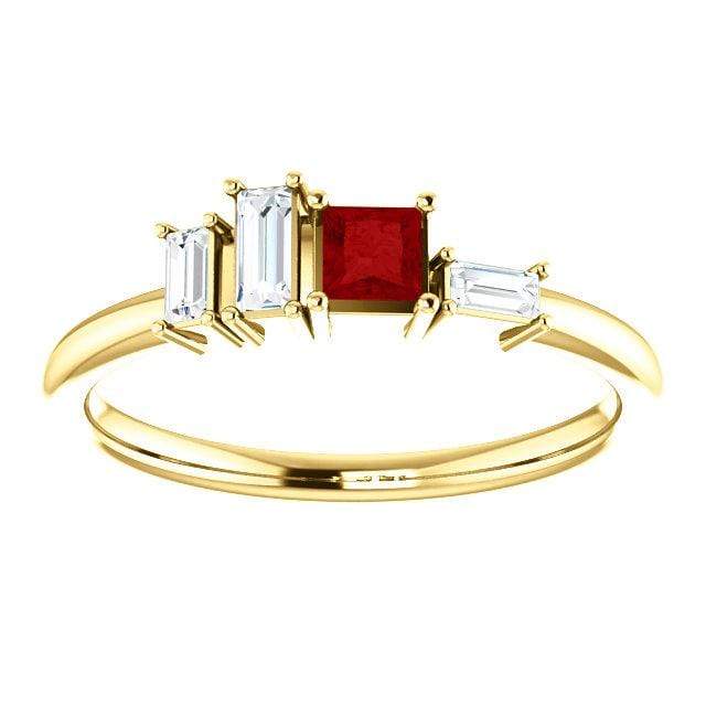 Georgia Ring - Geometric Cluster Baguette & Princess Cut Diamond, Ruby, Alexandrite or Sapphire Stacking Ring Princess Cut Ruby & Baguette Diamonds / 14K Yellow Gold Ring by Nodeform