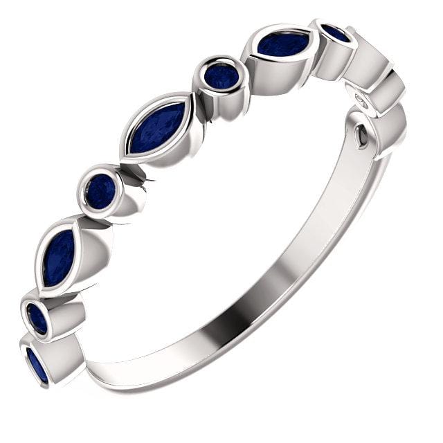 Maggie Band, 1/4CTW Diamond or Sapphire Bezel Set Marquise Stacking Half Eternity Anniversary Ring All Blue Sapphires / Continuum Sterling Silver Ring by Nodeform