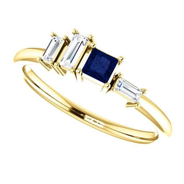 Georgia Ring - Geometric Cluster Baguette & Princess Cut Diamond, Ruby, Alexandrite or Sapphire Stacking Ring Step Cut Blue Sapphire & Baguette Diamonds / 14K Yellow Gold Ring by Nodeform