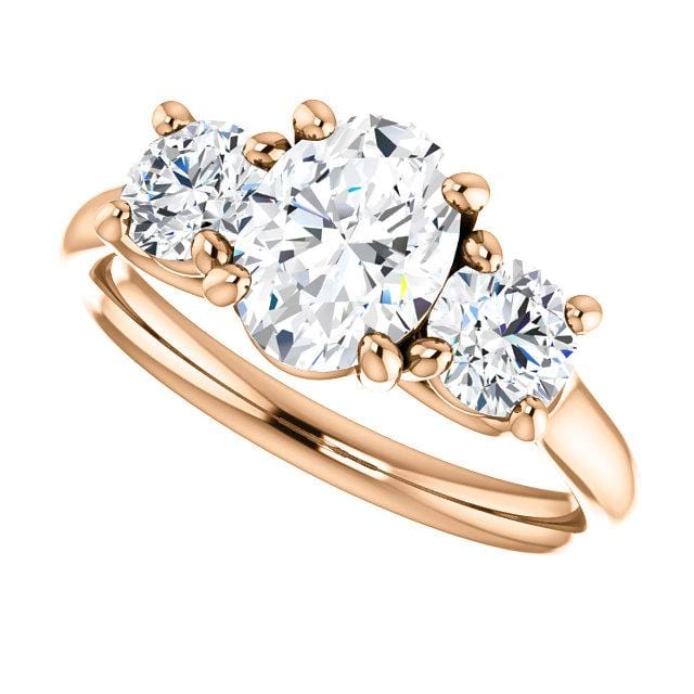 Oval Moissanite 3 Stone Prong Set Engagement Ring 14k Rose Gold / 8x6mm/1.33ct Colorless Forever One moissanites (color D-F) Ring by Nodeform