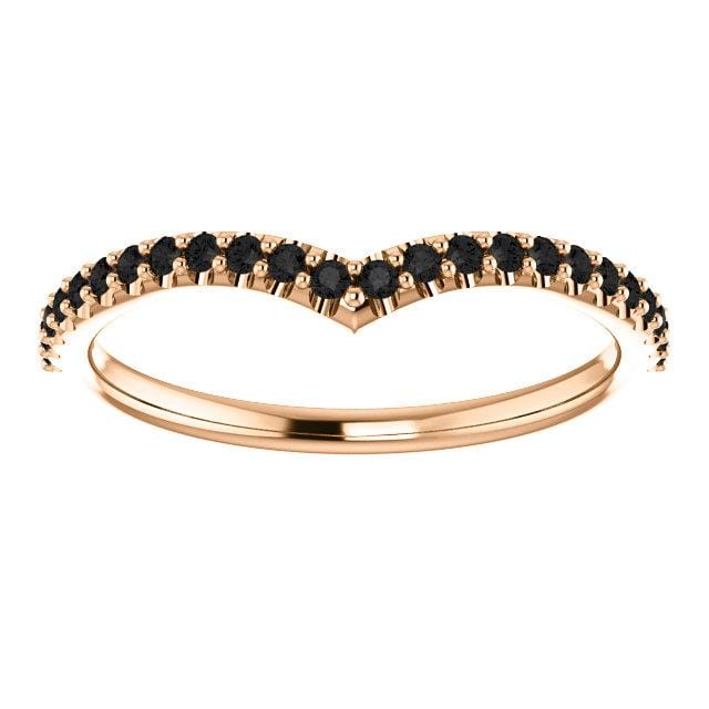 Vivian Band - V-Shape Contoured Accented Diamond, Moissanite, Ruby or Sapphire Wedding Ring All Black Diamonds / 14k Rose Gold Ring by Nodeform