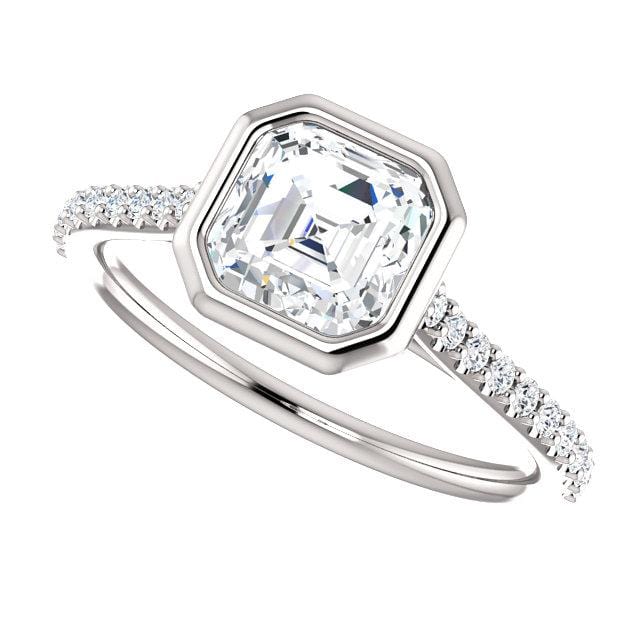 Sonia - Bezel Set Engagement Ring with Accented Cathedral Shank - Setting only 14kX1 Nickel White Gold (Not Rhodium Plated) / Genuine Diamond Accents Ring Setting by Nodeform