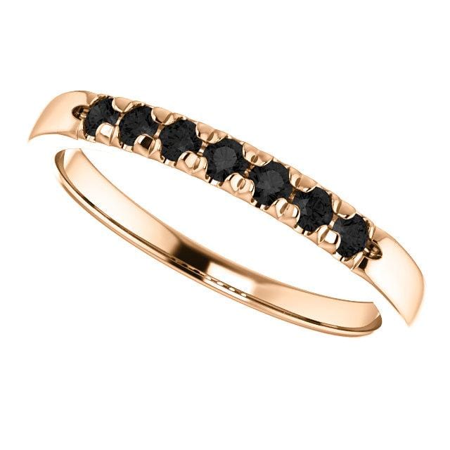 Black Diamond Pave French Set Ring Stacking Wedding Band 7 Black Diamonds (~0.28CTW) / 14k Rose Gold Ring by Nodeform