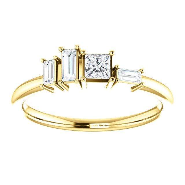 Georgia Ring - Geometric Cluster Baguette & Princess Cut Diamond, Ruby, Alexandrite or Sapphire Stacking Ring All White Diamonds SI2-3, GHI / 14K Yellow Gold Ring by Nodeform