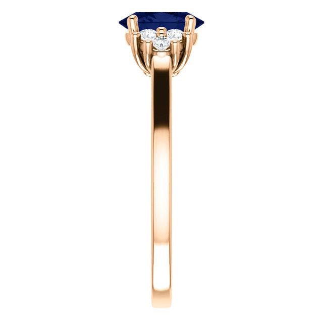 Ellie Ring- Oval Blue Sapphire Prong Set Accented Engagement Ring Ring by Nodeform