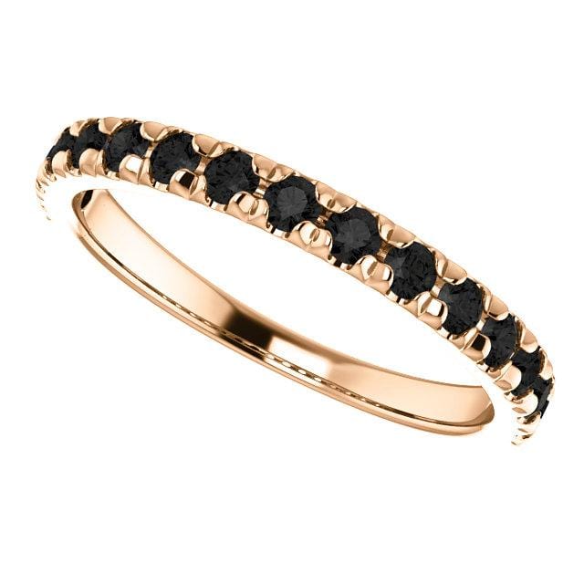 Black Diamond Pave French Set Ring Stacking Wedding Band 15 Black Diamonds (~0.6CTW) / 14k Rose Gold Ring by Nodeform