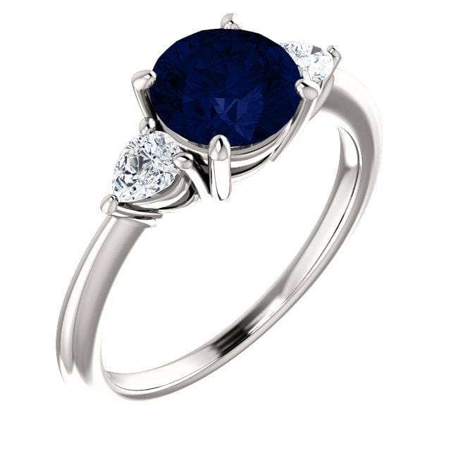 Tressa - Three Stone Prong Set Engagement Ring with Pear-shaped Side Stones - Setting only Ring Setting by Nodeform