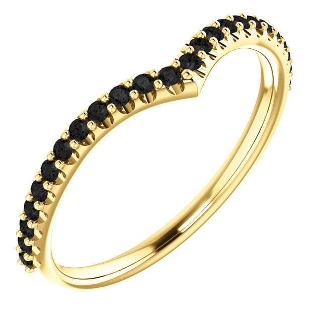 Vivian Band - V-Shape Contoured Accented Diamond, Moissanite, Ruby or Sapphire Wedding Ring All Black Diamonds / 18k Yellow Gold Ring by Nodeform