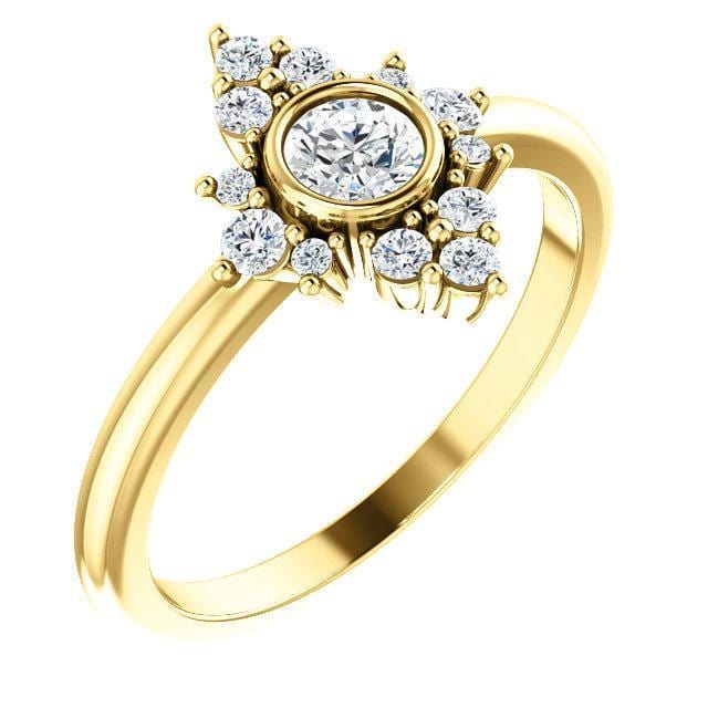 Ava Ring - Moissanite, Diamond or White Sapphire Halo Engagement Ring 4mm Colorless F1 Moissanite (DEF Color) / Forever One Moissanite Halo / 14k Yellow Gold Ring by Nodeform