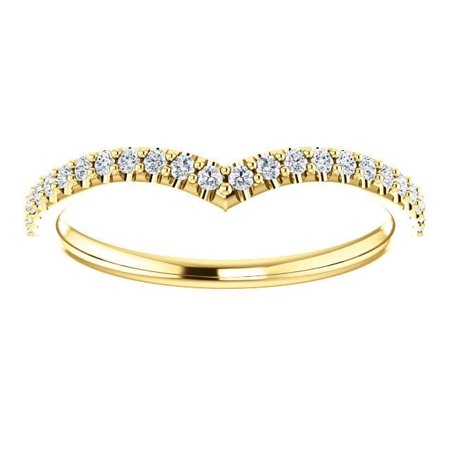 Vivian Band - V-Shape Contoured Accented Diamond, Moissanite, Ruby or Sapphire Wedding Ring All White Diamonds SI2-3, G-H / 14K Yellow Gold Ring by Nodeform