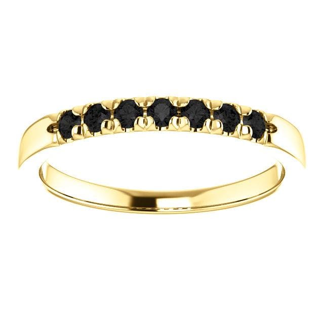 Black Diamond Pave French Set Ring Stacking Wedding Band 7 Black Diamonds (~0.28CTW) / 14K Yellow Gold Ring by Nodeform