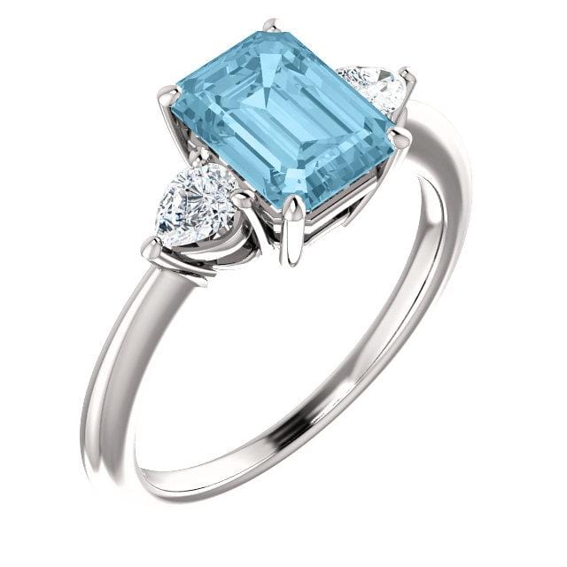 Tressa - Three Stone Prong Set Engagement Ring with Pear-shaped Side Stones - Setting only Ring Setting by Nodeform