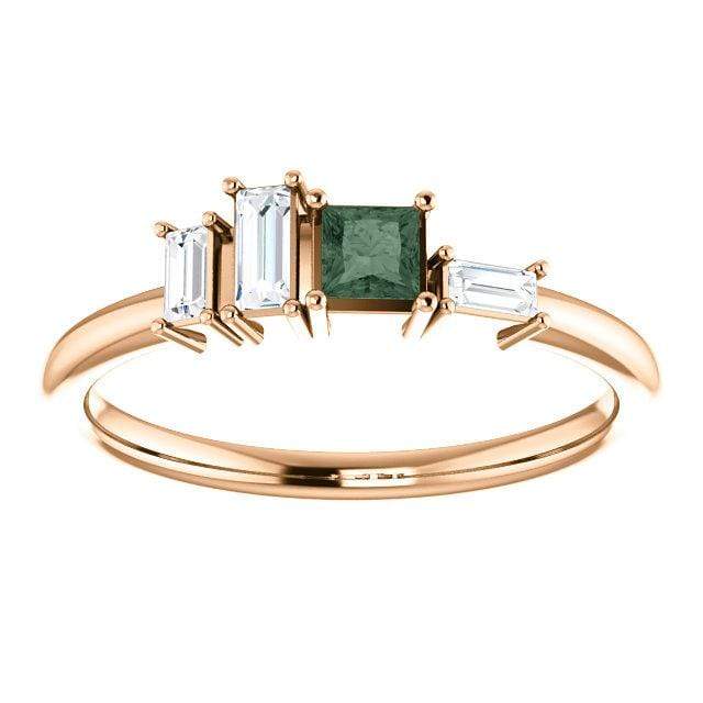 Georgia Ring - Geometric Cluster Baguette & Princess Cut Diamond, Ruby, Alexandrite or Sapphire Stacking Ring Princess Cut lab-grown Alexandrite & Baguette Diamonds / 14k Rose Gold Ring by Nodeform