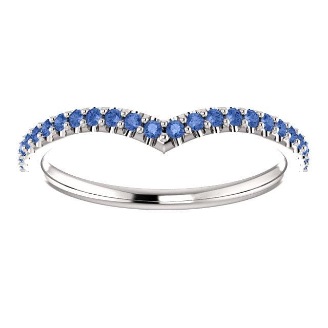 Vivian Band - V-Shape Contoured Accented Diamond, Moissanite, Ruby or Sapphire Wedding Ring All Ceylon Blue A Grade Sapphires / Sterling Silver Ring by Nodeform