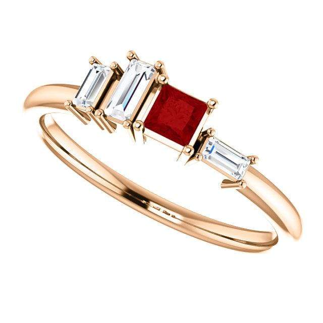 Georgia Ring - Geometric Cluster Baguette & Princess Cut Diamond, Ruby, Alexandrite or Sapphire Stacking Ring Princess Cut Ruby & Baguette Diamonds / 14k Rose Gold Ring by Nodeform