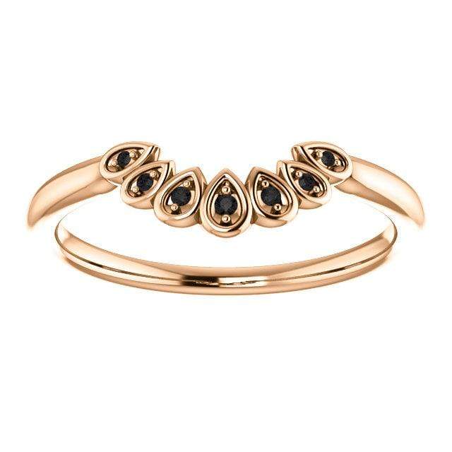 Fleur Band - Vintage Inspired Contoured White, Black or Teal Diamond Stacking Wedding Ring Opaque Black Diamonds / 14k Rose Gold Ring by Nodeform