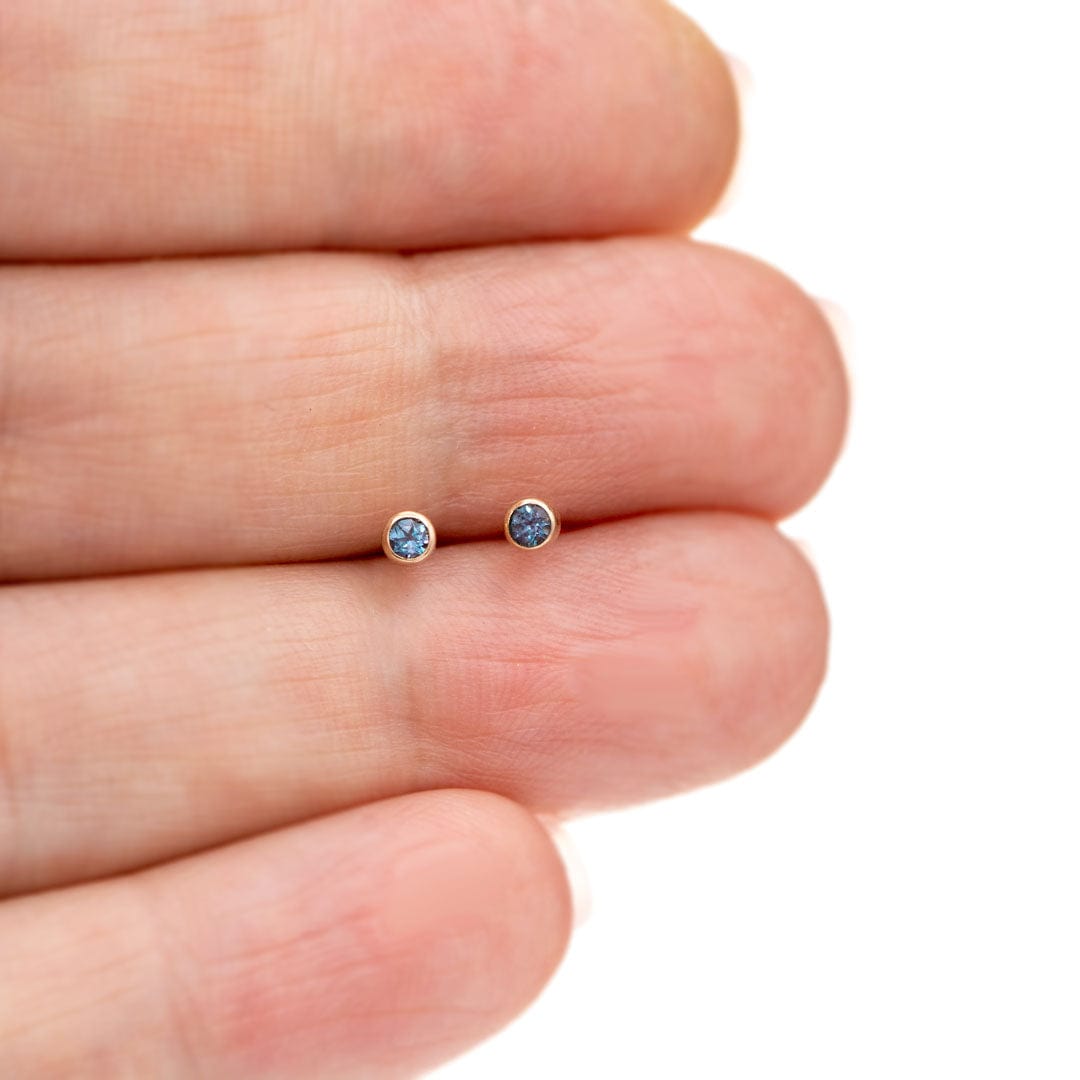Tiny Alexandrite Bezel Set 14k Rose Gold Stud Earrings, Ready to Ship Earrings by Nodeform