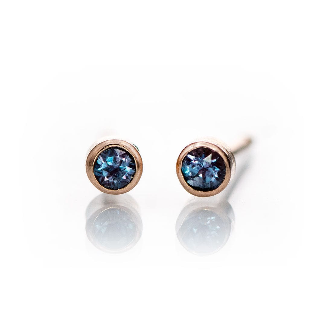 Tiny Alexandrite Bezel Set 14k Rose Gold Stud Earrings, Ready to Ship Earrings by Nodeform