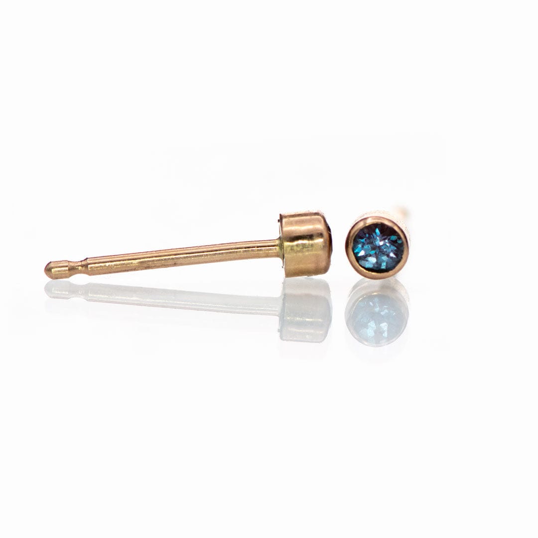 Tiny Alexandrite Bezel Set 14k Rose Gold Stud Earrings, Ready to Ship Earrings by Nodeform