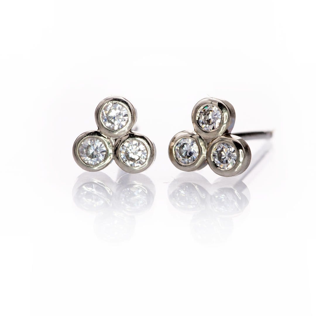 Three Moissanite Trio Bezel Cluster Stud Earrings 2.5mm Colorless Forever One Moissanite / Sterling Silver Earrings by Nodeform