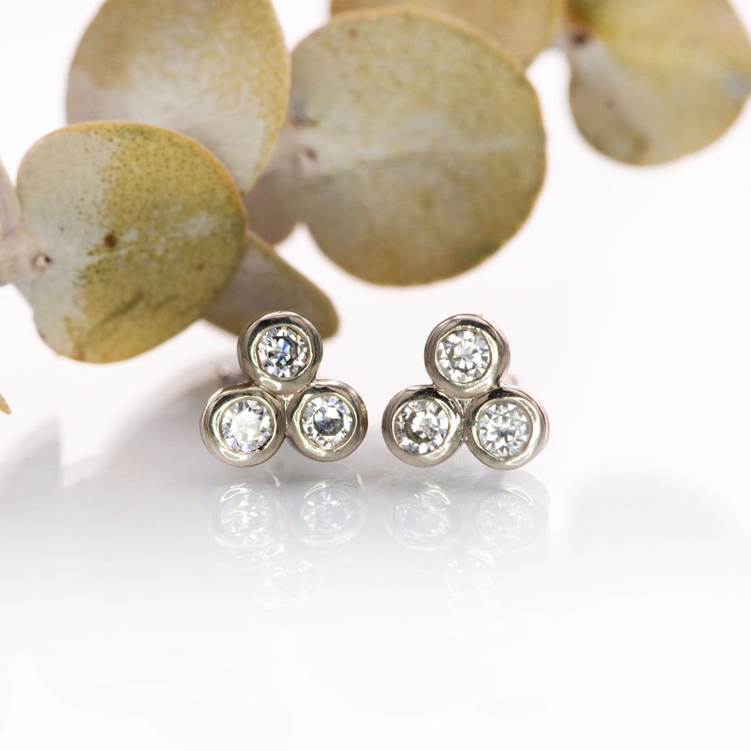 Three Moissanite Trio Bezel Cluster Stud Earrings Earrings by Nodeform