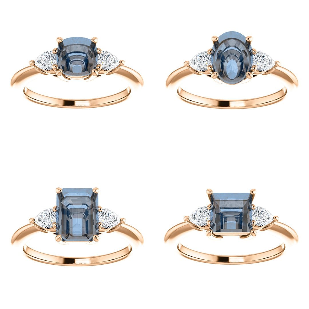 Tressa - Three Stone Prong Set Engagement Ring with Pear-shaped Side Stones - Setting only Ring Setting by Nodeform