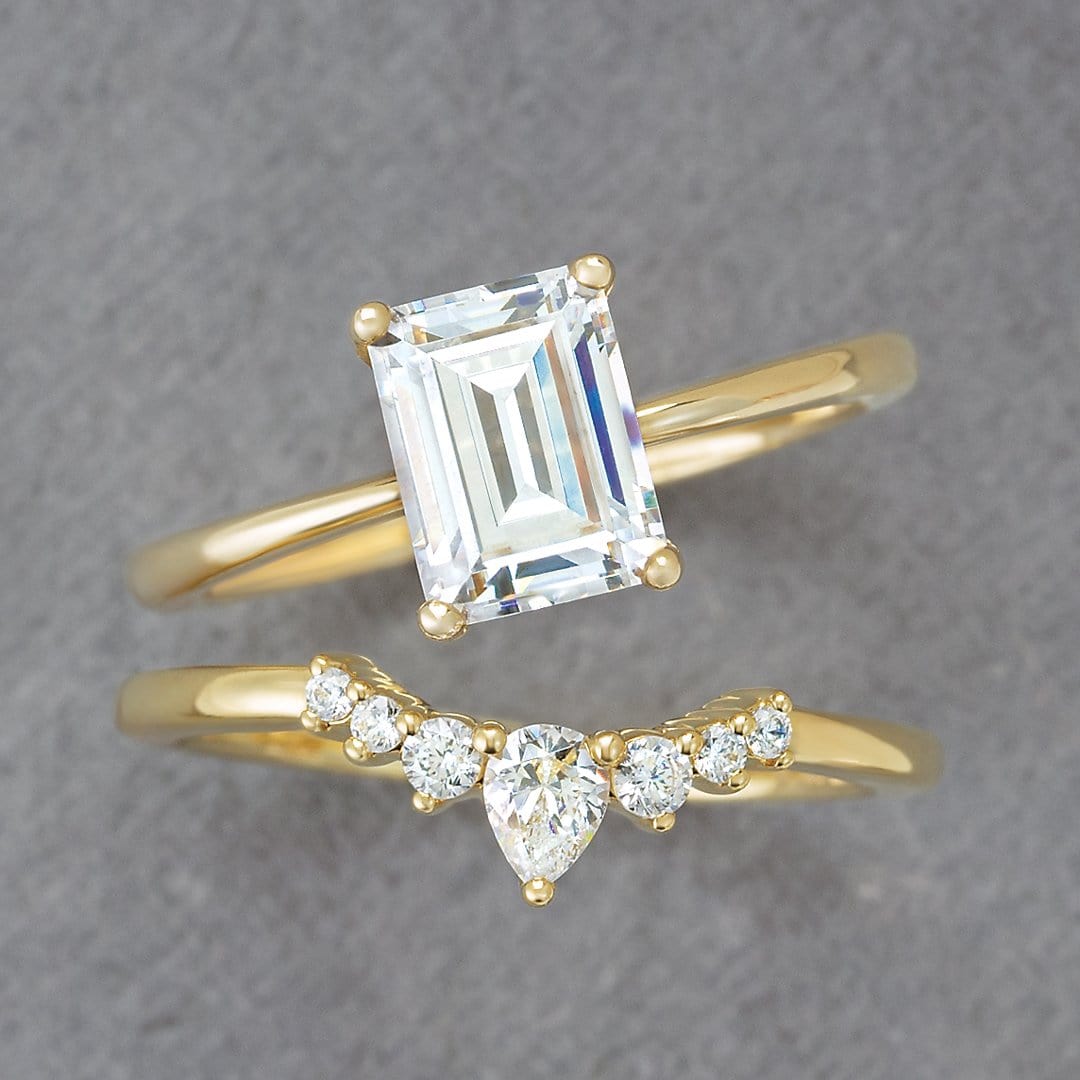 Claire Band- Graduated Diamond, Moissanite or White Sapphire Curved Contoured Crown Stacking Wedding Ring Ring by Nodeform