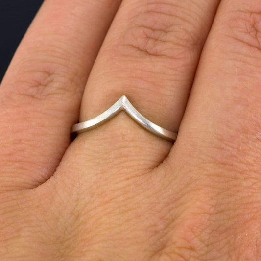 Vica Ring V Shape Contoured Curved Narrow Wedding Stacking Band Ring by Nodeform