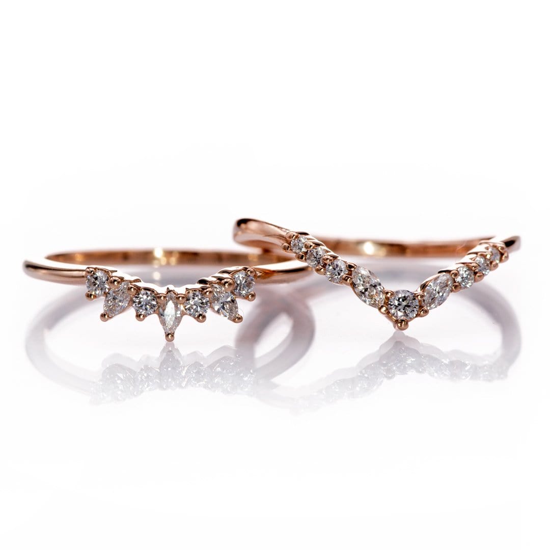 Vanessa Band- Graduated Diamond V-Curved Chevron Contoured Stacking Wedding Ring Ring by Nodeform