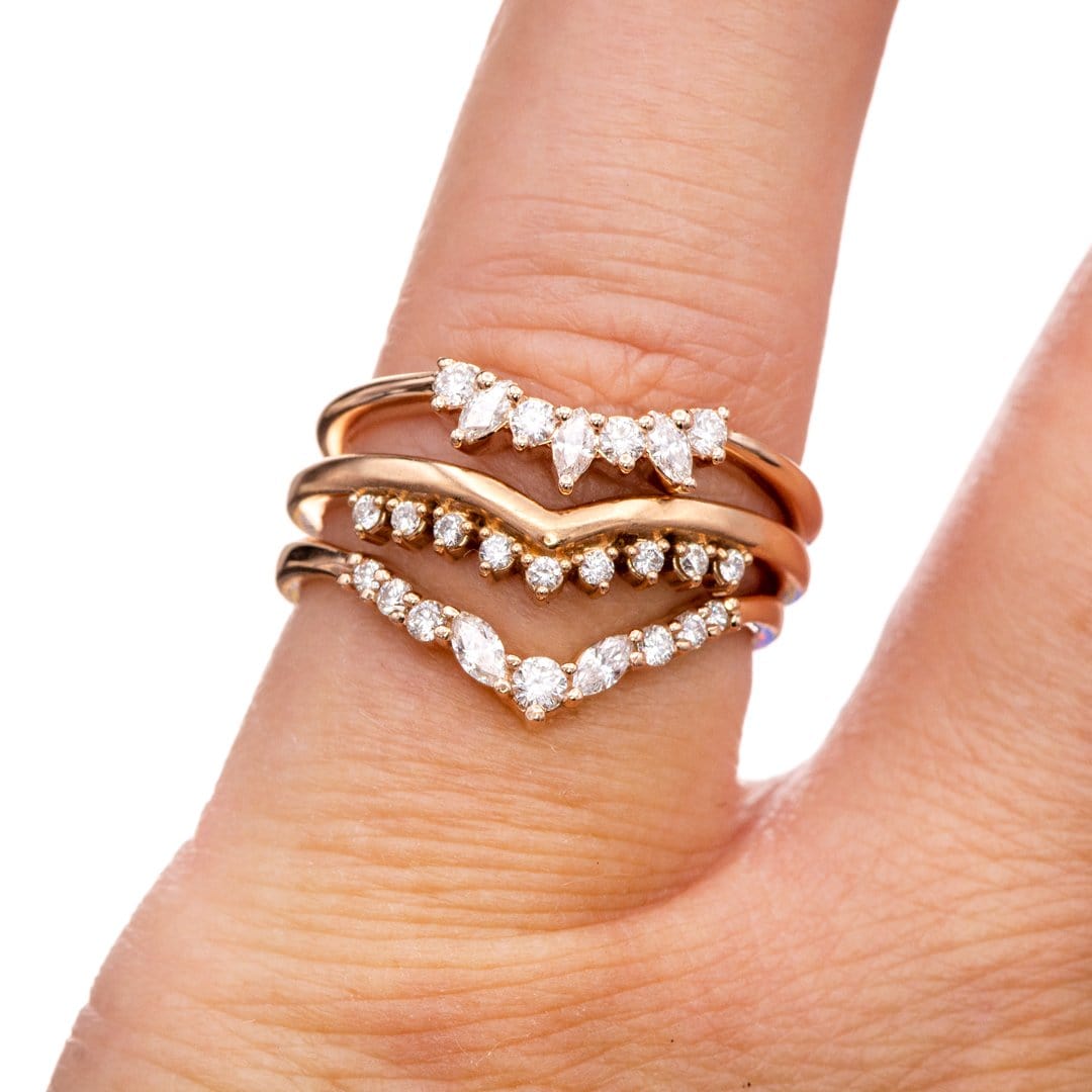 Vanessa Band- Graduated Diamond V-Curved Chevron Contoured Stacking Wedding Ring Ring by Nodeform