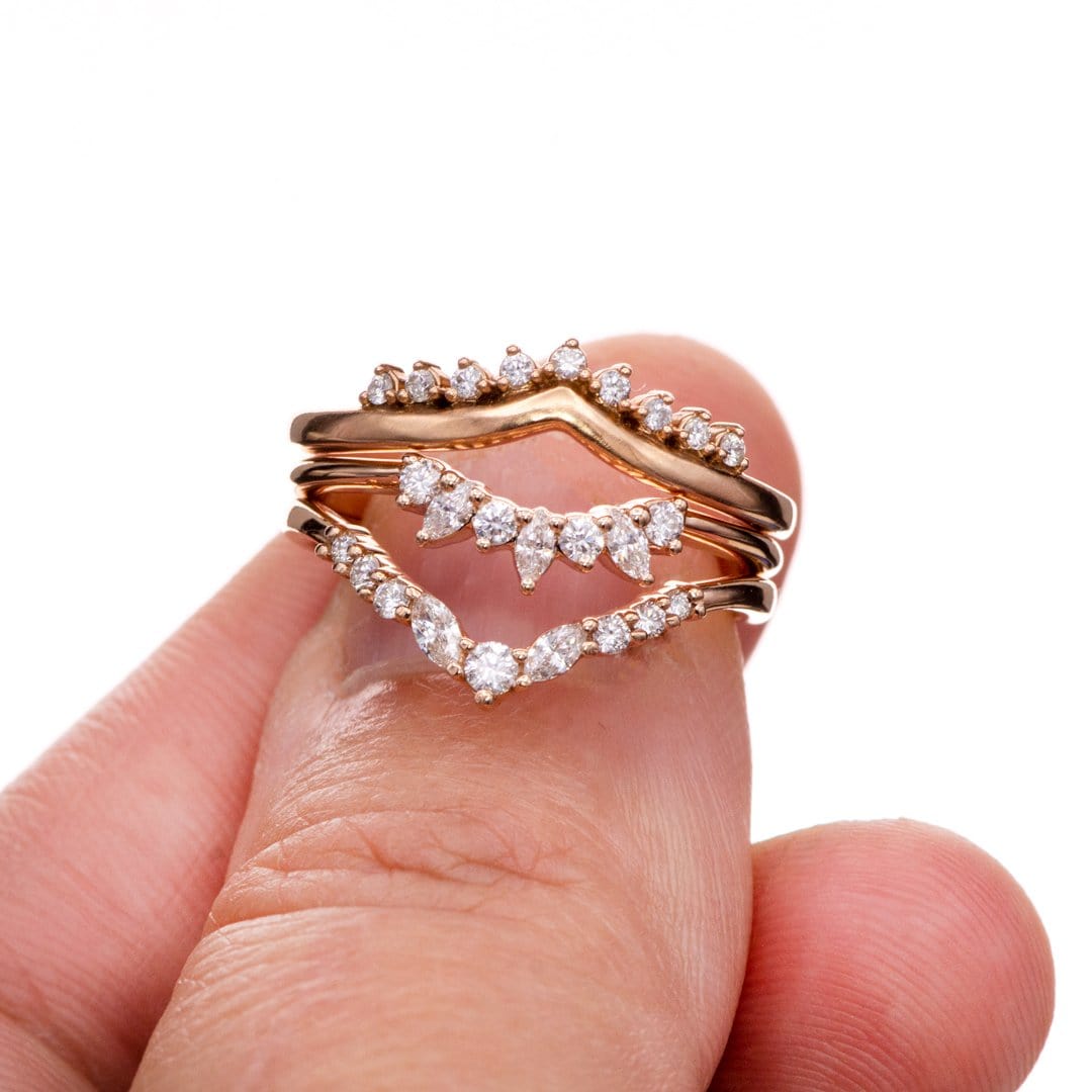Camilla Band- Graduated Diamond, Moissanite or White Sapphire Curved Contoured Crown Stacking Wedding Ring Ring by Nodeform