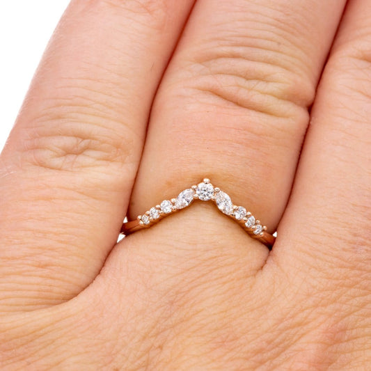 Vanessa Band- Graduated Diamond V-Curved Chevron Contoured Stacking Wedding Ring Ring by Nodeform