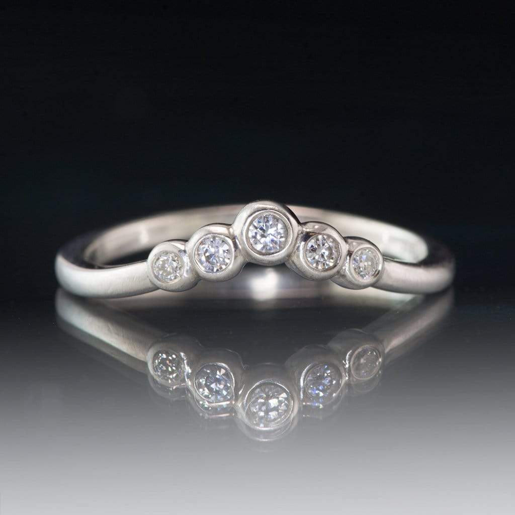 Velda - Graduated Diamond, Moissanite or Sapphire Curved Contoured Stacking Wedding Ring All White Diamonds SI2-3, GHI / Continuum Sterling Silver Ring by Nodeform