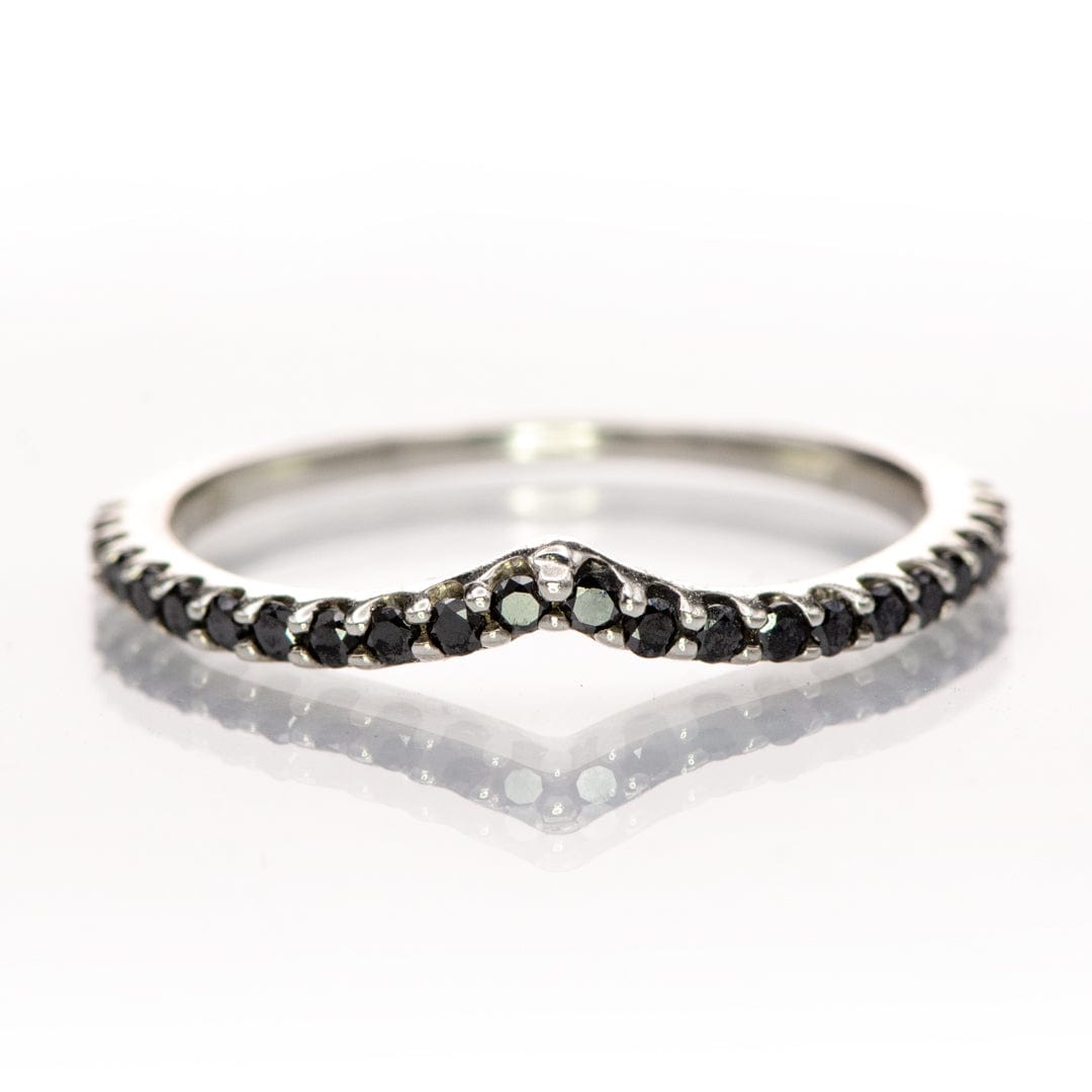 Vivian Band - V-Shape Contoured Accented Diamond, Moissanite, Ruby or Sapphire Wedding Ring All Black Diamonds / Sterling Silver Ring by Nodeform