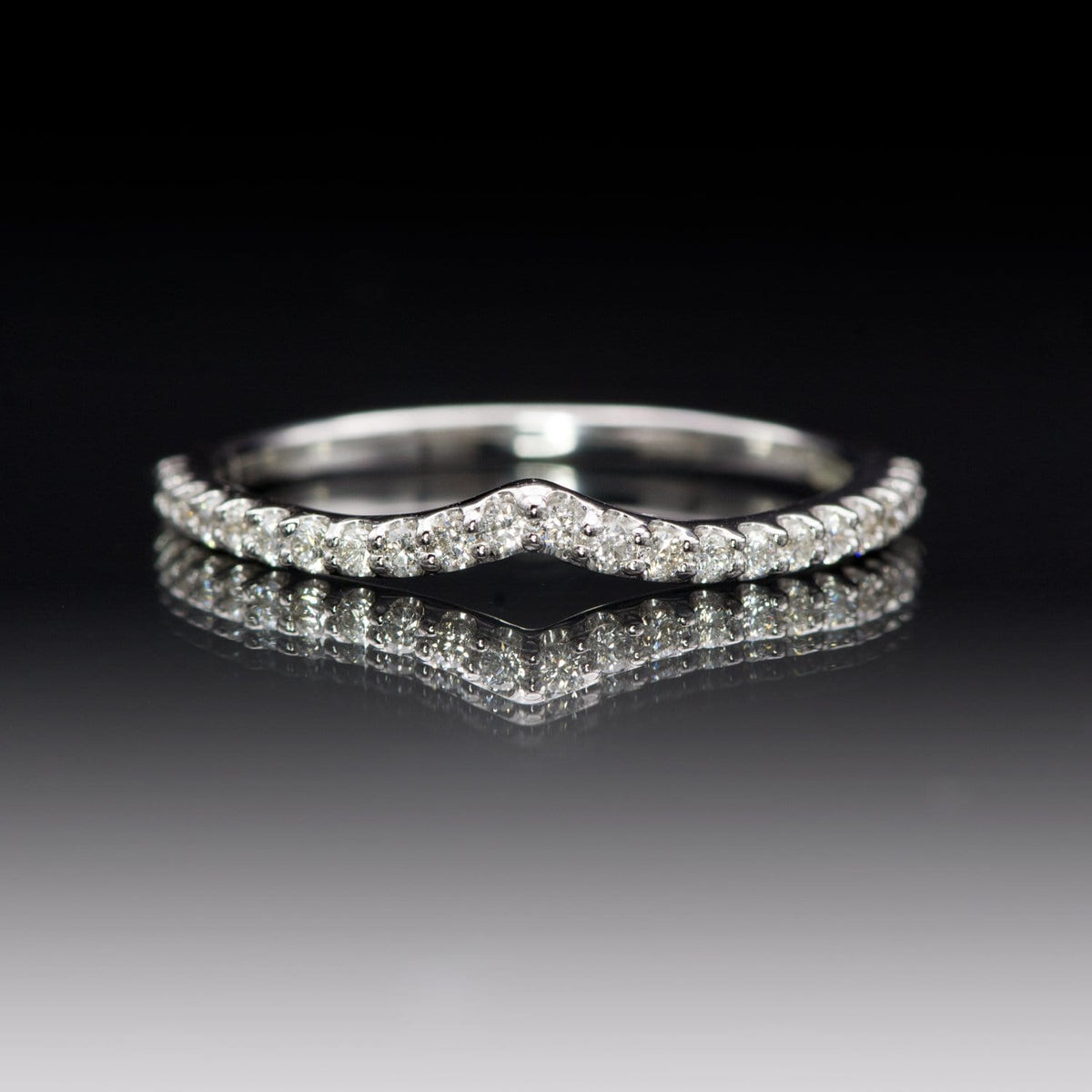 Vivian Band - V-Shape Contoured Accented Diamond, Moissanite, Ruby or Sapphire Wedding Ring Ring by Nodeform