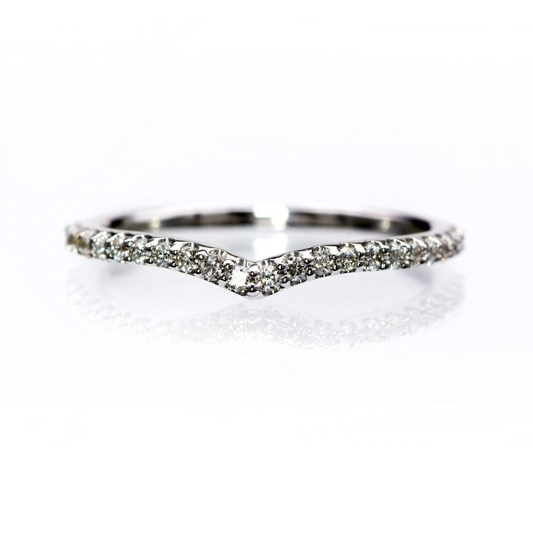 Vivian Band - V-Shape Contoured Accented Diamond, Moissanite, Ruby or Sapphire Wedding Ring All White Diamonds SI2-3, G-H / Sterling Silver Ring by Nodeform