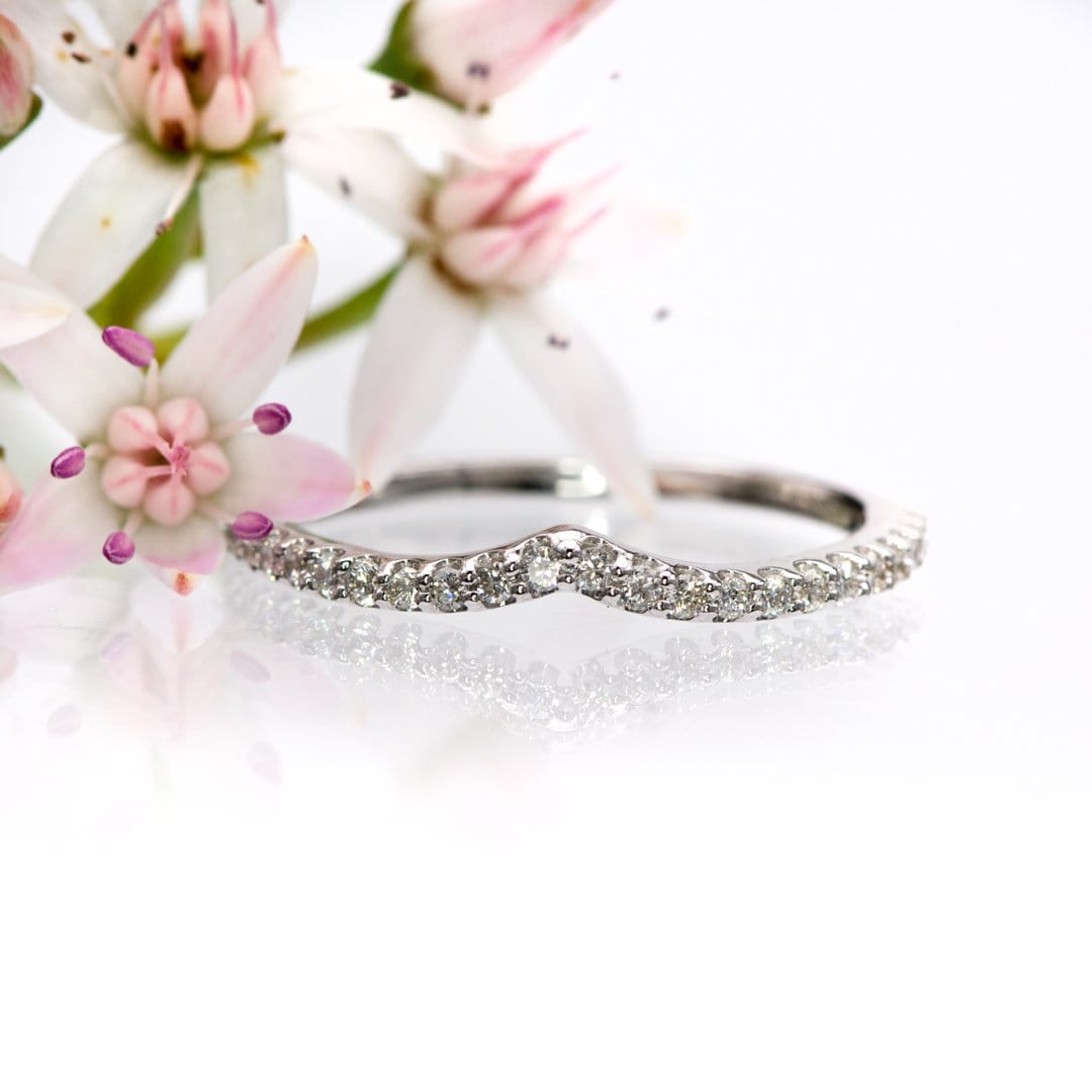 Vivian Band - V-Shape Contoured Accented Diamond, Moissanite, Ruby or Sapphire Wedding Ring Ring by Nodeform