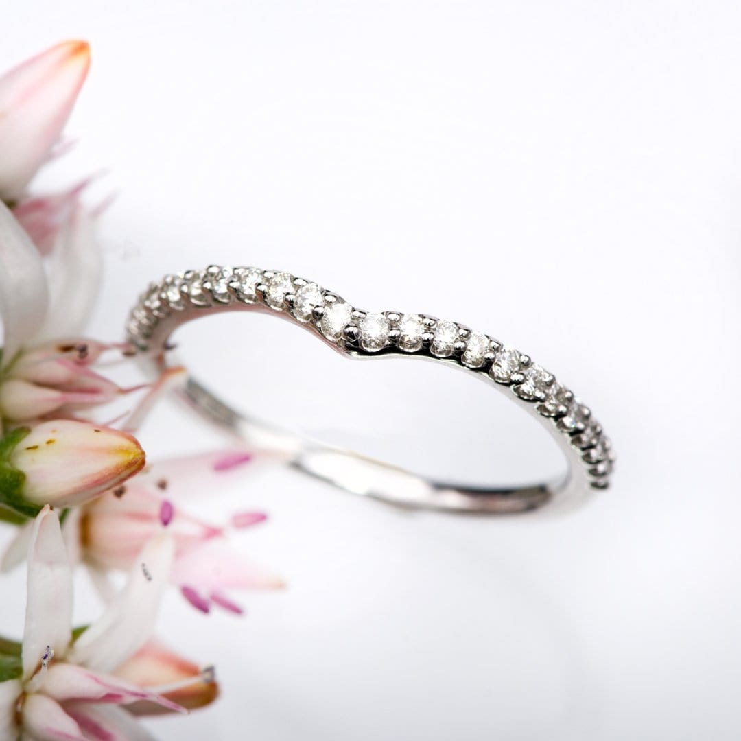 Vivian Band - V-Shape Contoured Accented Diamond, Moissanite, Ruby or Sapphire Wedding Ring Ring by Nodeform