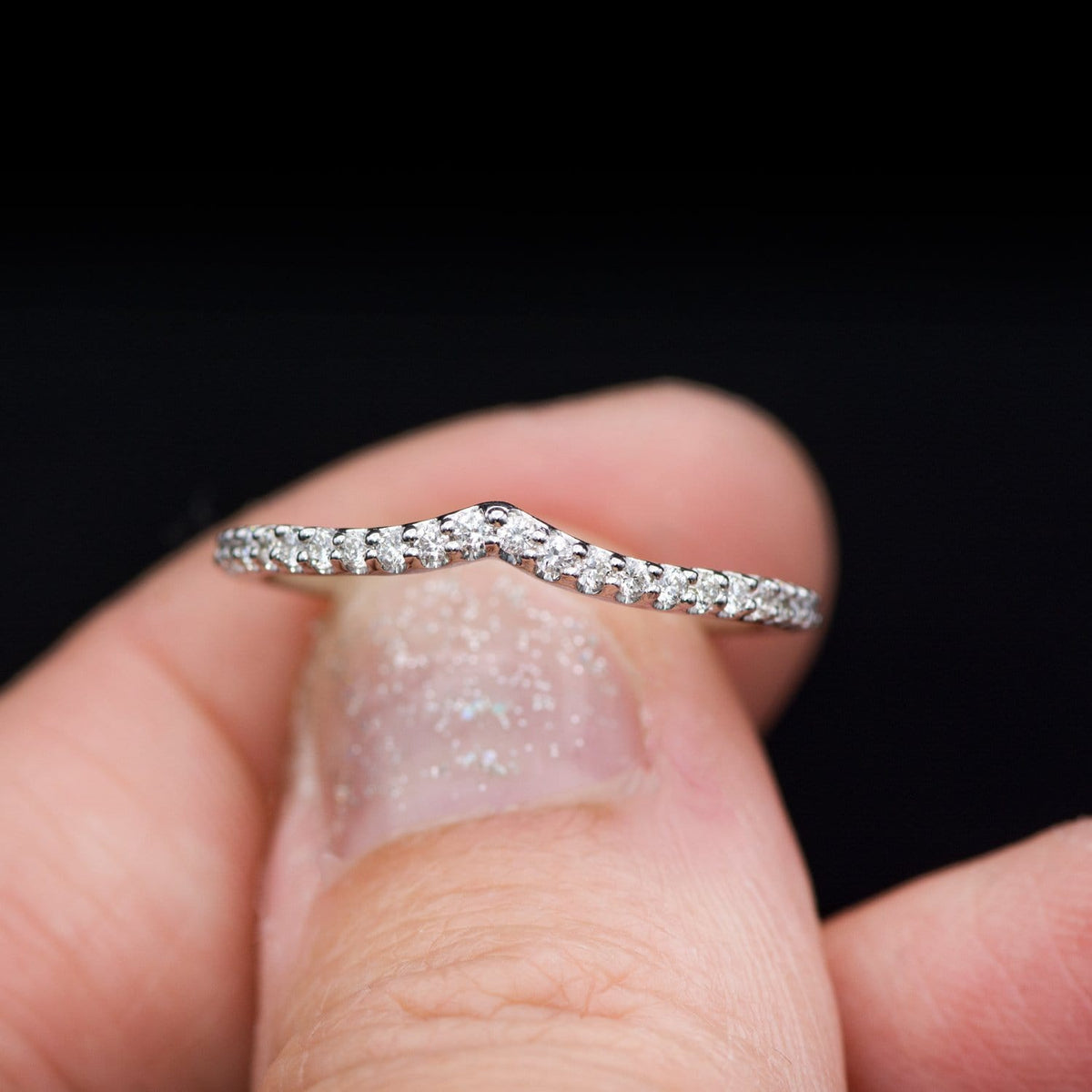 Vivian Band - V-Shape Contoured Accented Diamond, Moissanite, Ruby or Sapphire Wedding Ring Ring by Nodeform