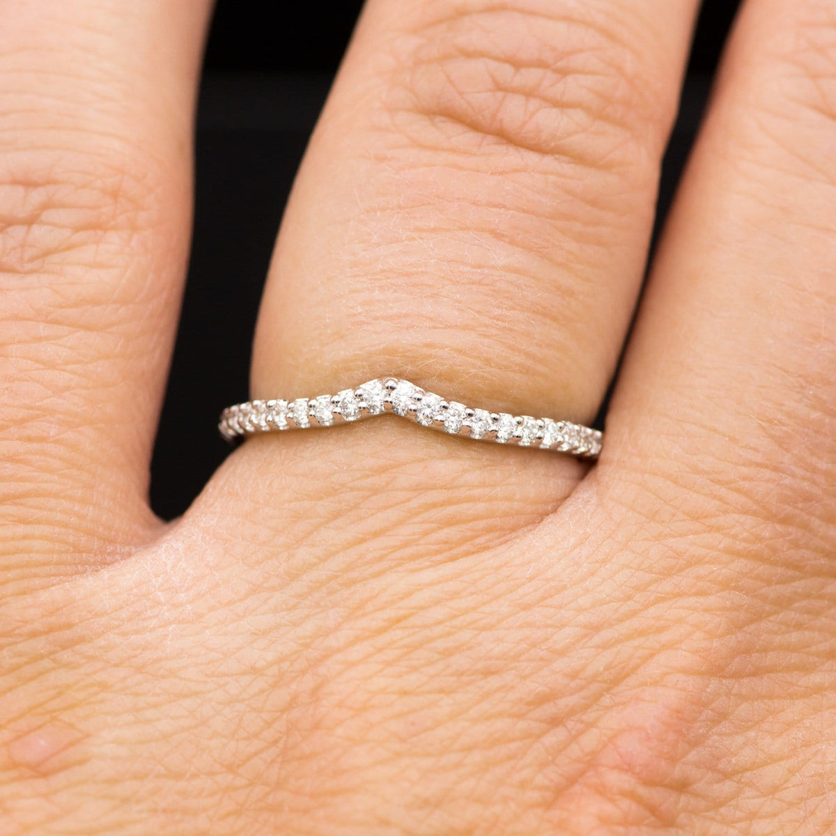 Vivian Band - V-Shape Contoured Accented Diamond, Moissanite, Ruby or Sapphire Wedding Ring Ring by Nodeform