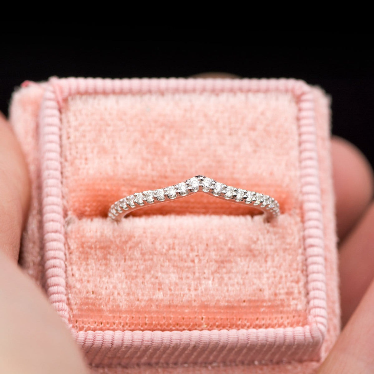 Vivian Band - V-Shape Contoured Accented Diamond, Moissanite, Ruby or Sapphire Wedding Ring Ring by Nodeform