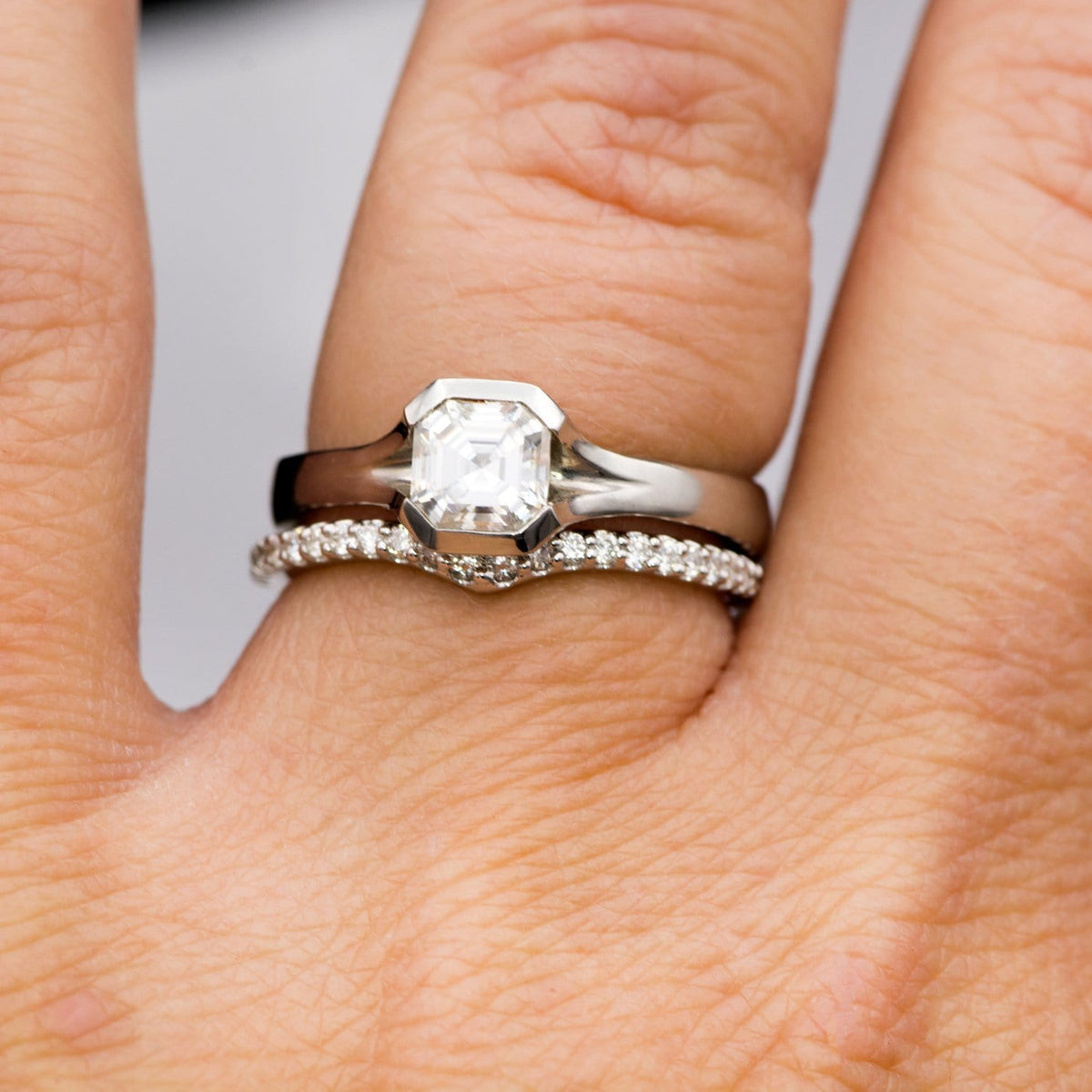 Vivian Band - V-Shape Contoured Accented Diamond, Moissanite, Ruby or Sapphire Wedding Ring Ring by Nodeform